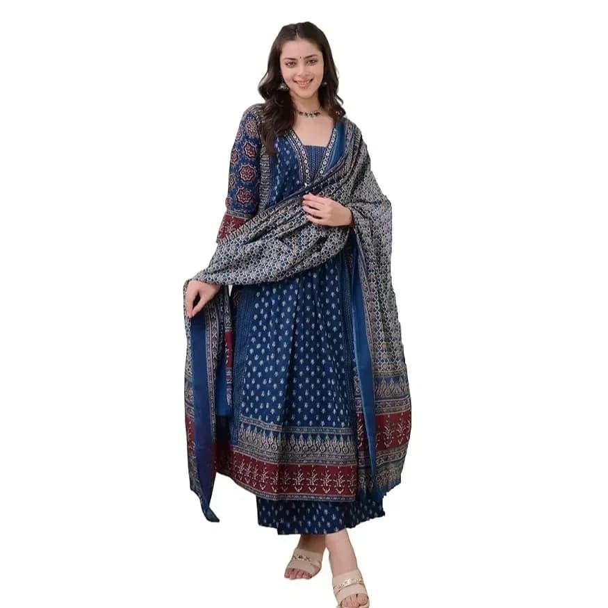 KLOSIA-Women-Printed-Anarkali-Kurta-and-Pant-Set-with-Dupatta